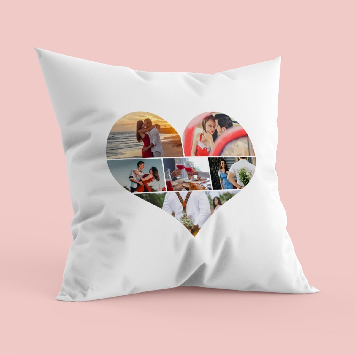 Cojín personalizado con 6 fotos en forma de corazón