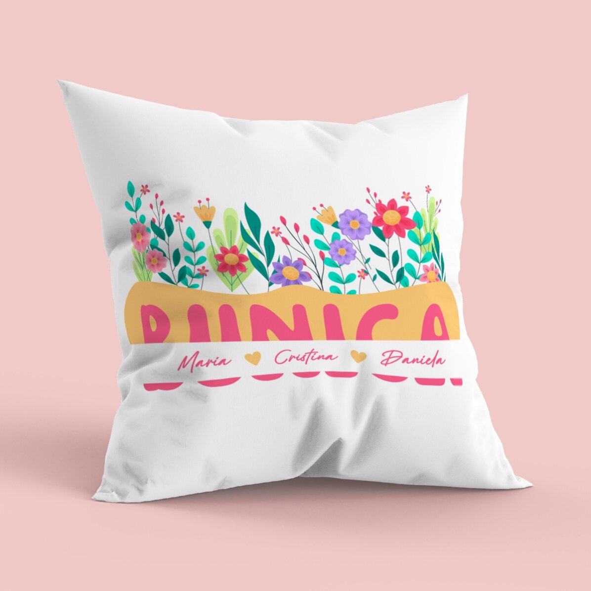 Cojín personalizado con texto, tamaño grande - Campo de flores