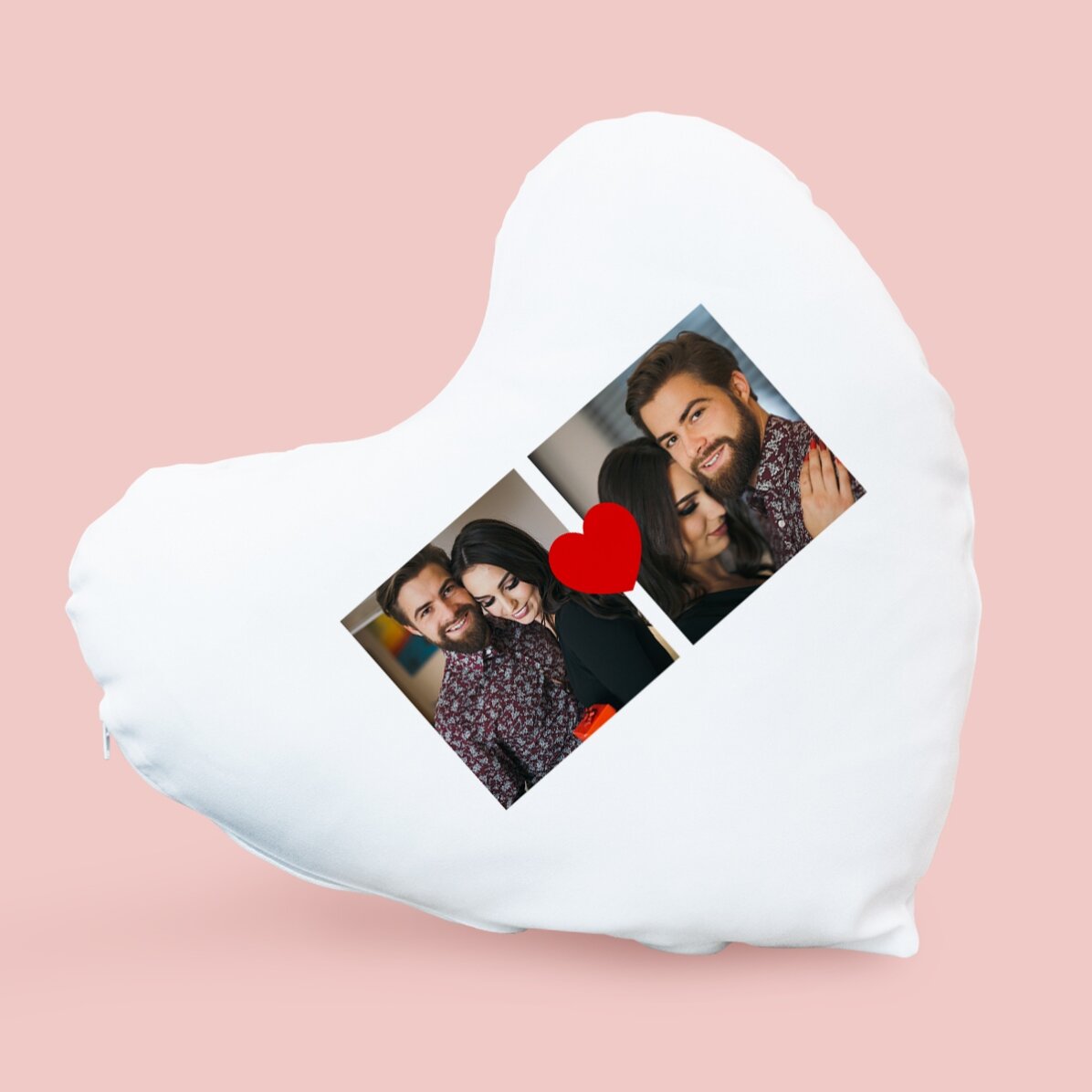 Cojín personalizado con forma de corazón y 2 fotos