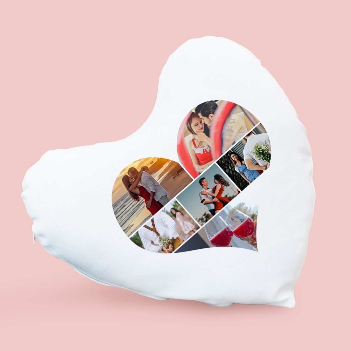 Cojín personalizado con forma de corazón y 6 fotos