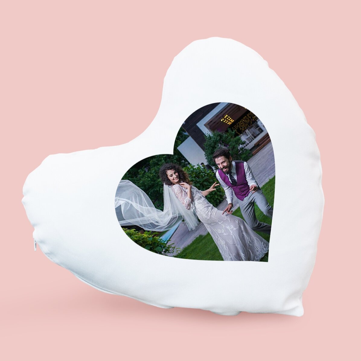 Personalised heart-shaped cushion with a photo