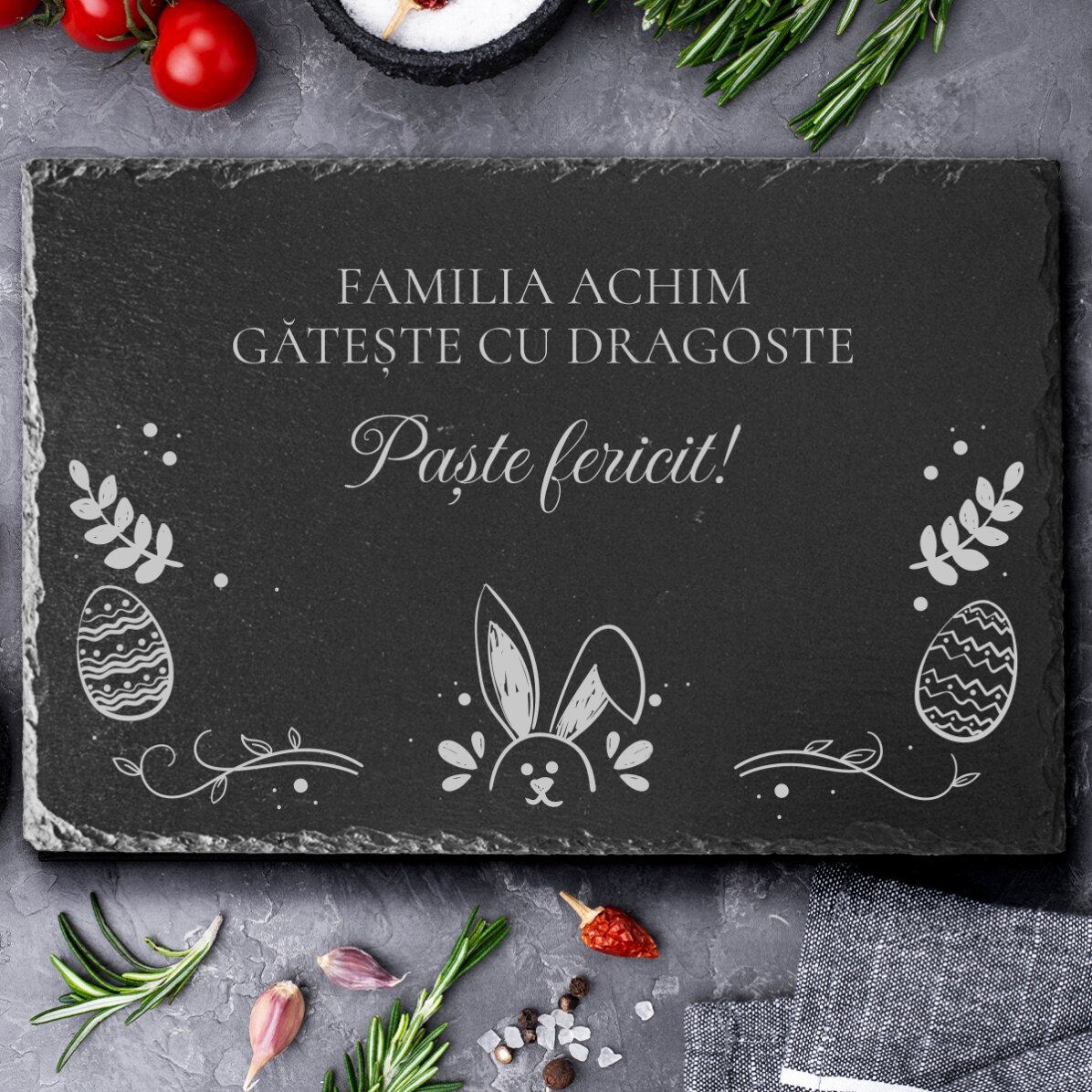 Placa de pizarra grabada y personalizada con texto - Pascua