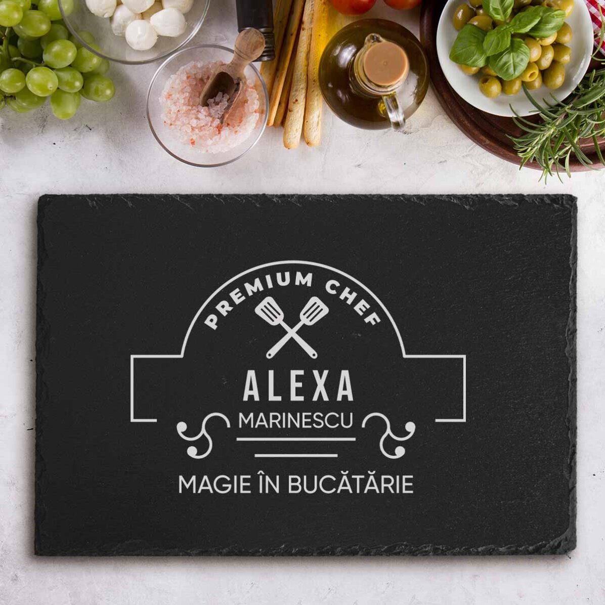 Placa de pizarra grabada y personalizada con texto - Premium Chef
