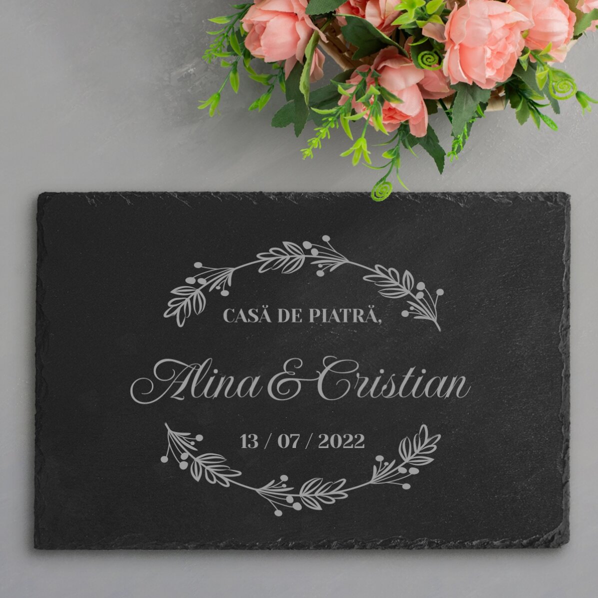 Placa de pizarra grabada y personalizada con texto - Boda