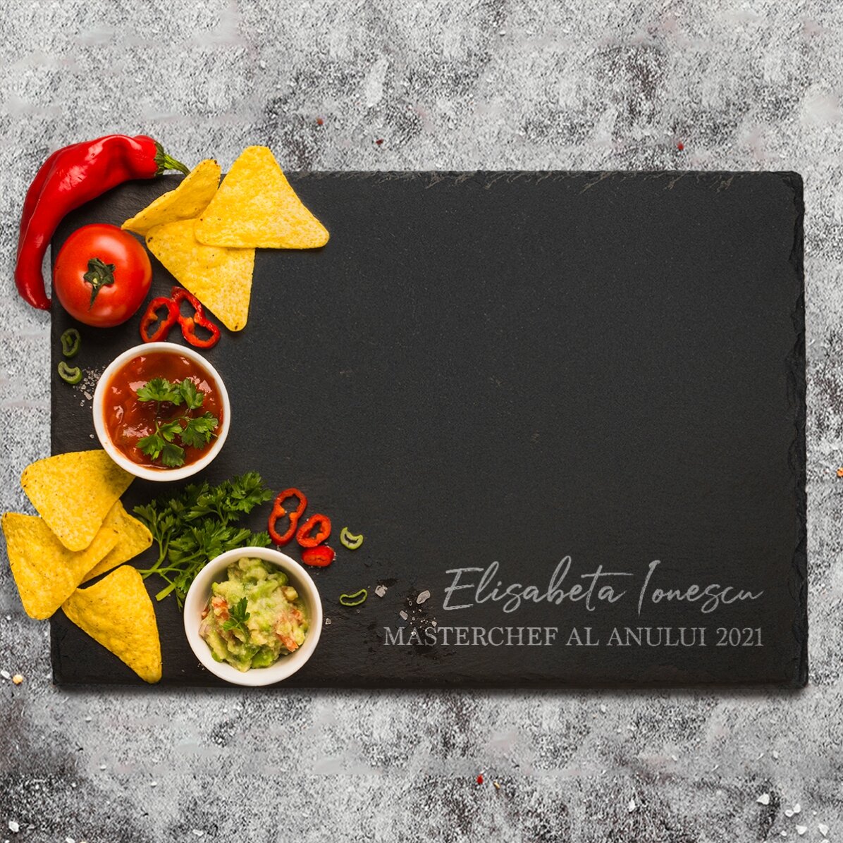 Placa de pizarra grabada y personalizada con texto - Masterchef