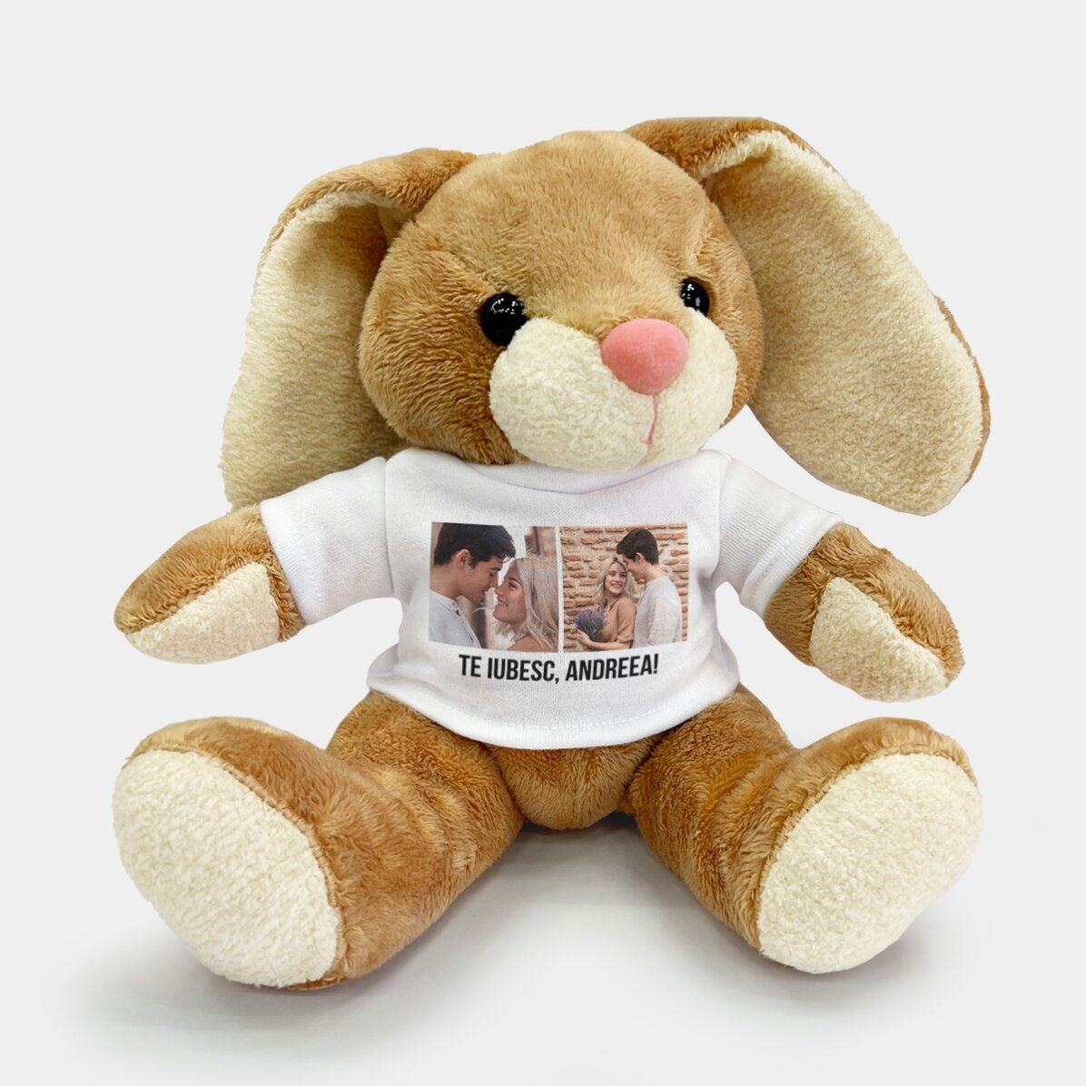 Peluche de conejo personalizado con 2 fotos y texto