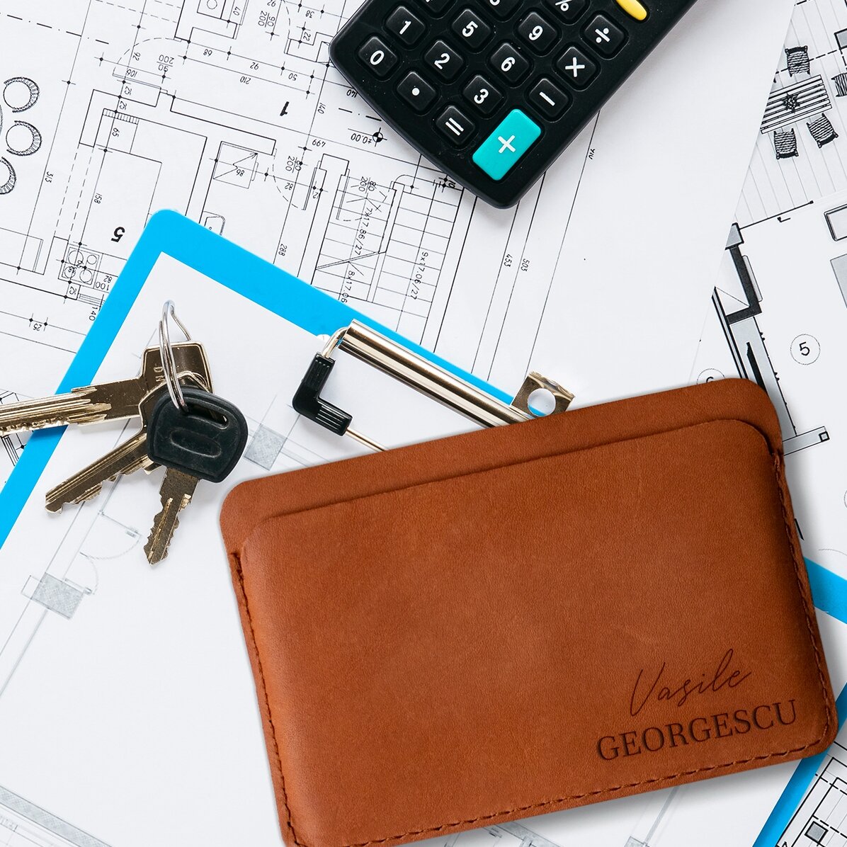 Cartera de piel personalizada con dos nombres
