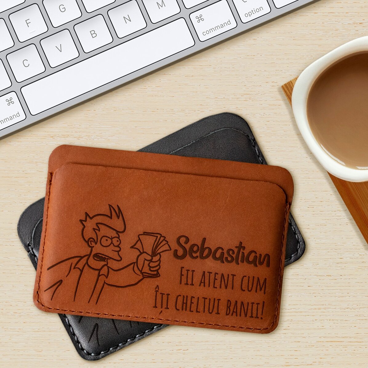 Cartera de piel personalizada con mensaje y nombre - El dinero