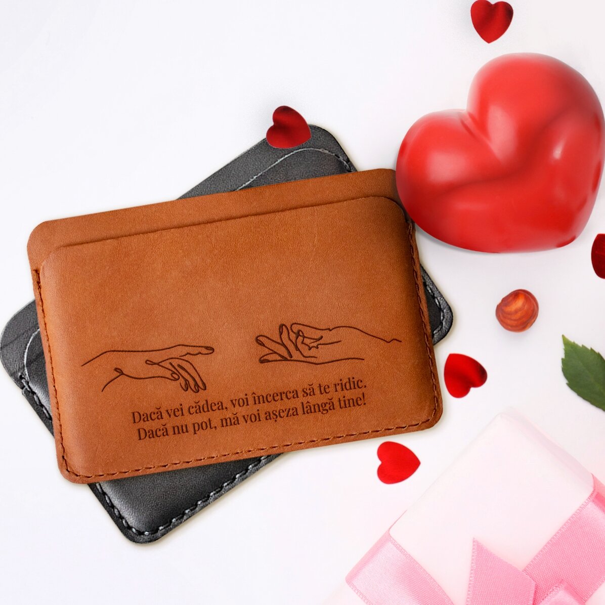 Cartera de piel personalizada con mensaje: «Si te caes...»