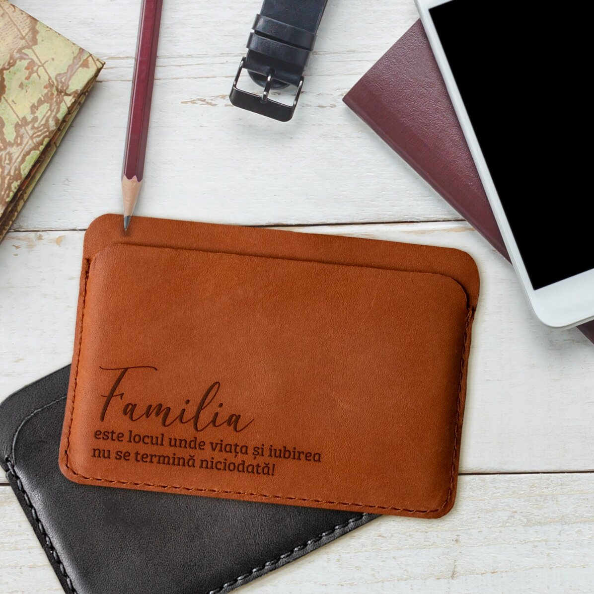 Cartera de piel personalizada con mensaje - Familia