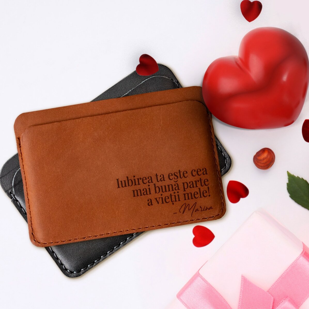 Cartera de piel personalizada con mensaje y firma - Tu amor