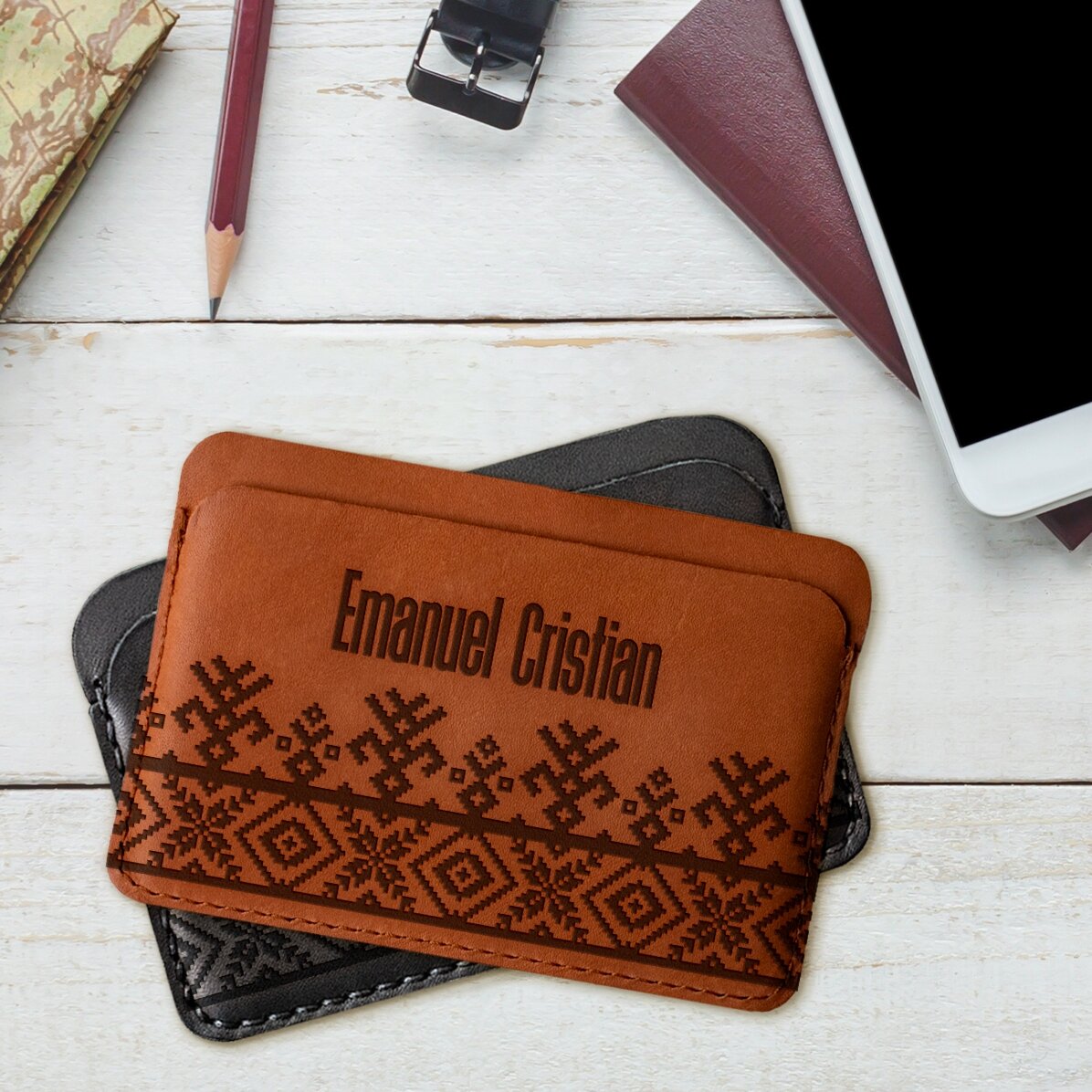 Cartera de piel personalizada con nombre - Modelo tradicional