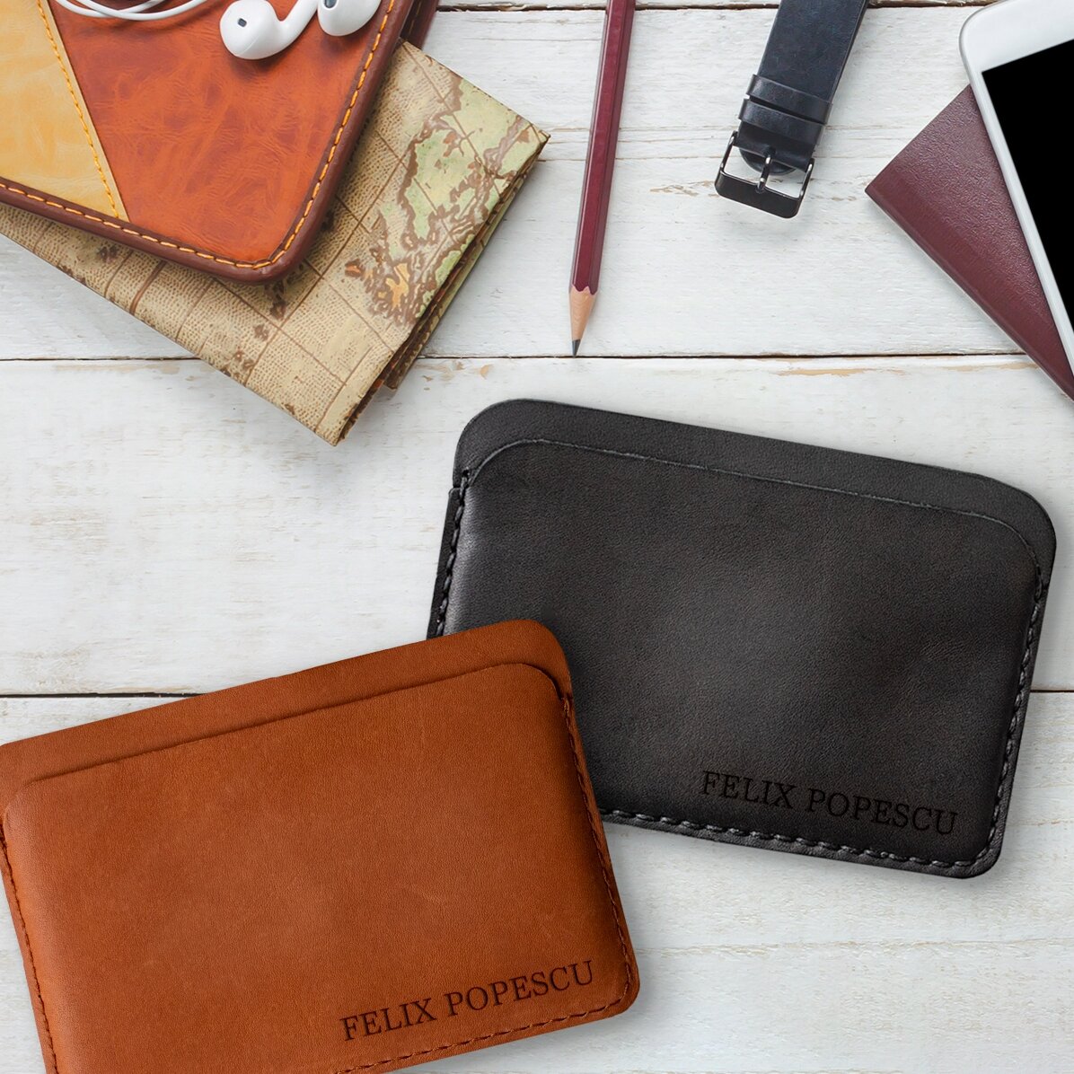 Cartera de piel personalizada con nombre