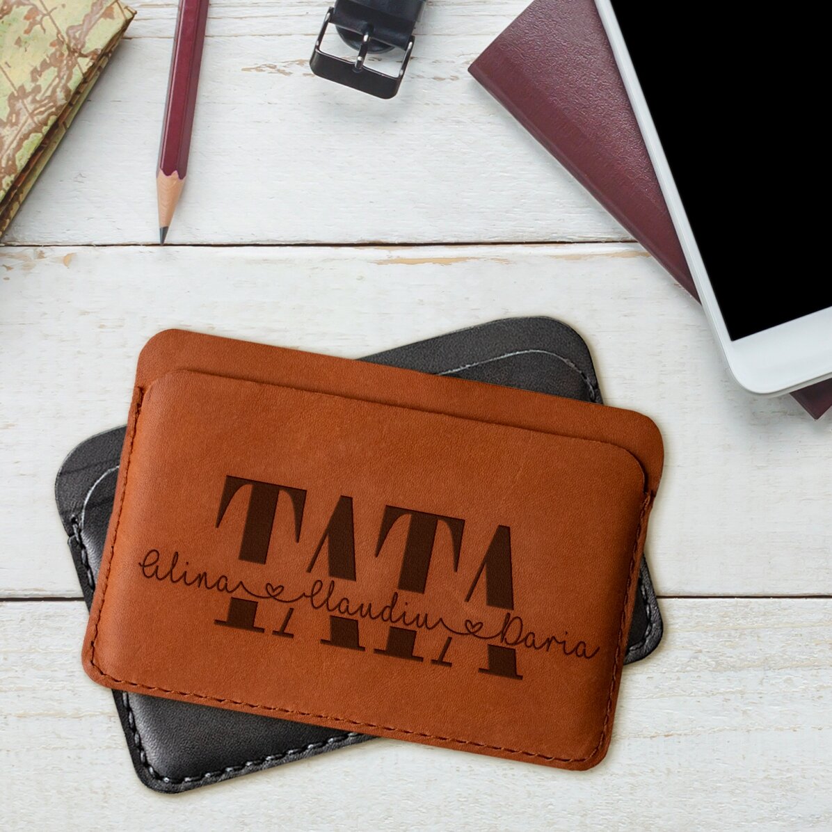 Cartera de piel personalizada con los nombres de los niños - TATA