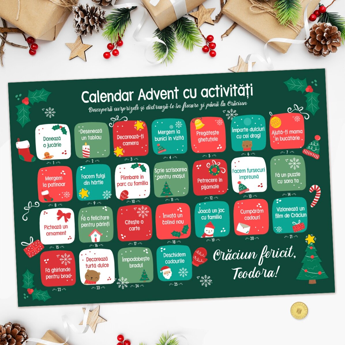 Póster de Adviento personalizable para rascar con mensajes - Actividades