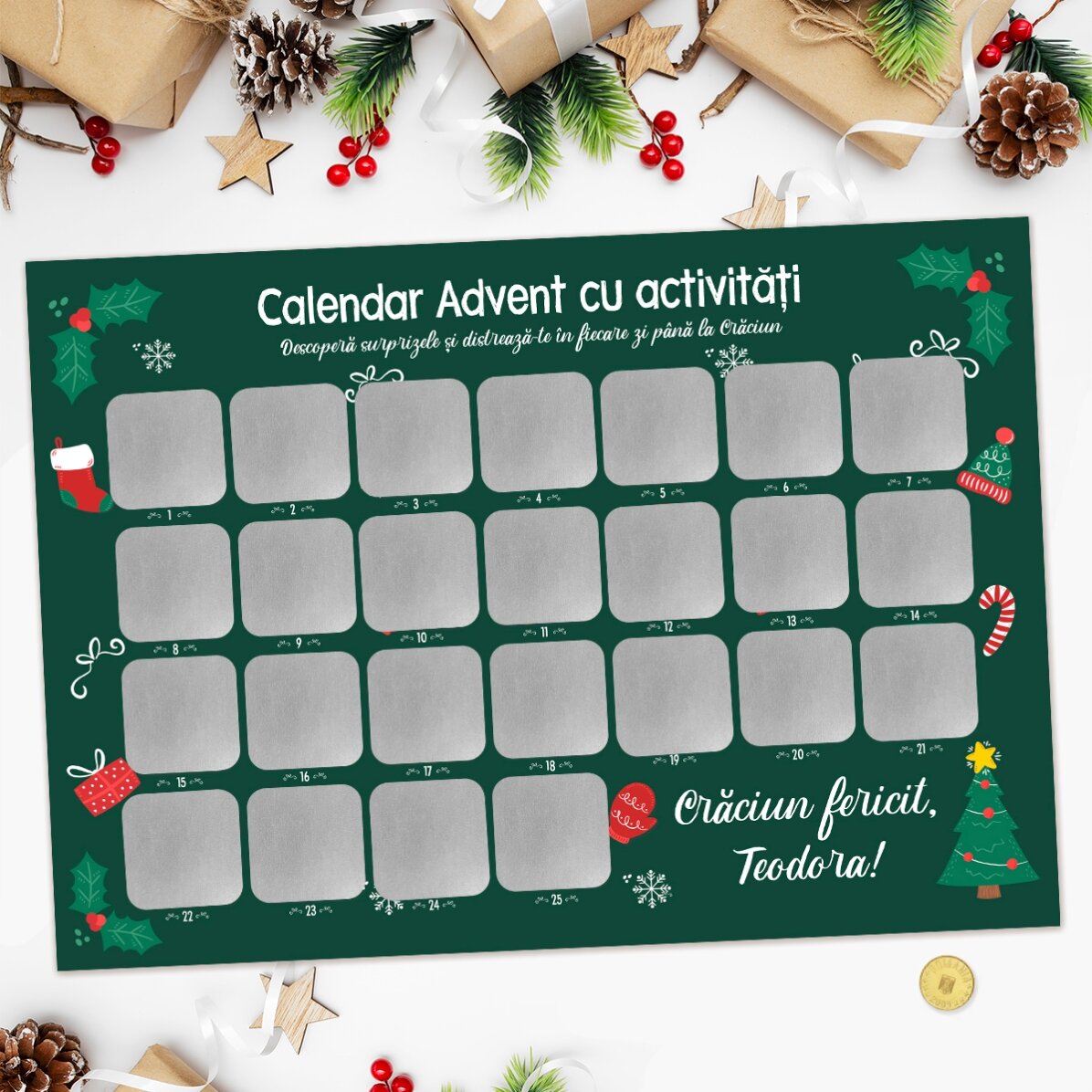 Póster de Adviento personalizable para rascar con mensajes - Actividades