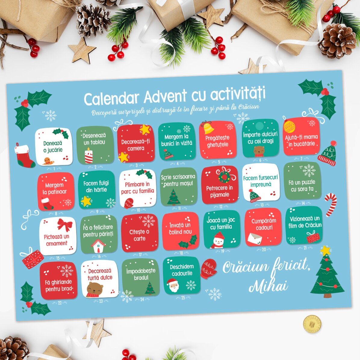 Póster de Adviento personalizable para rascar con mensajes - Actividades
