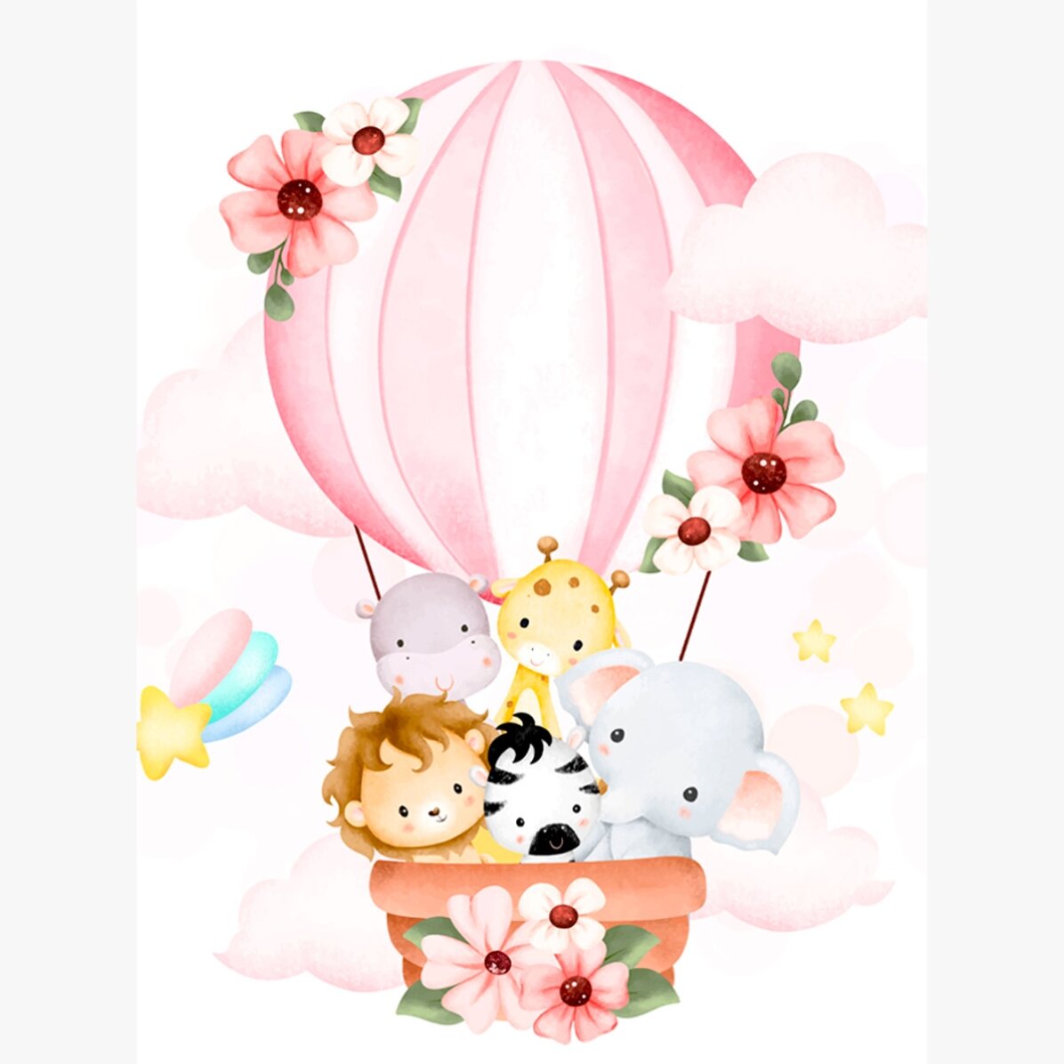 Póster: Animales en globo aerostático