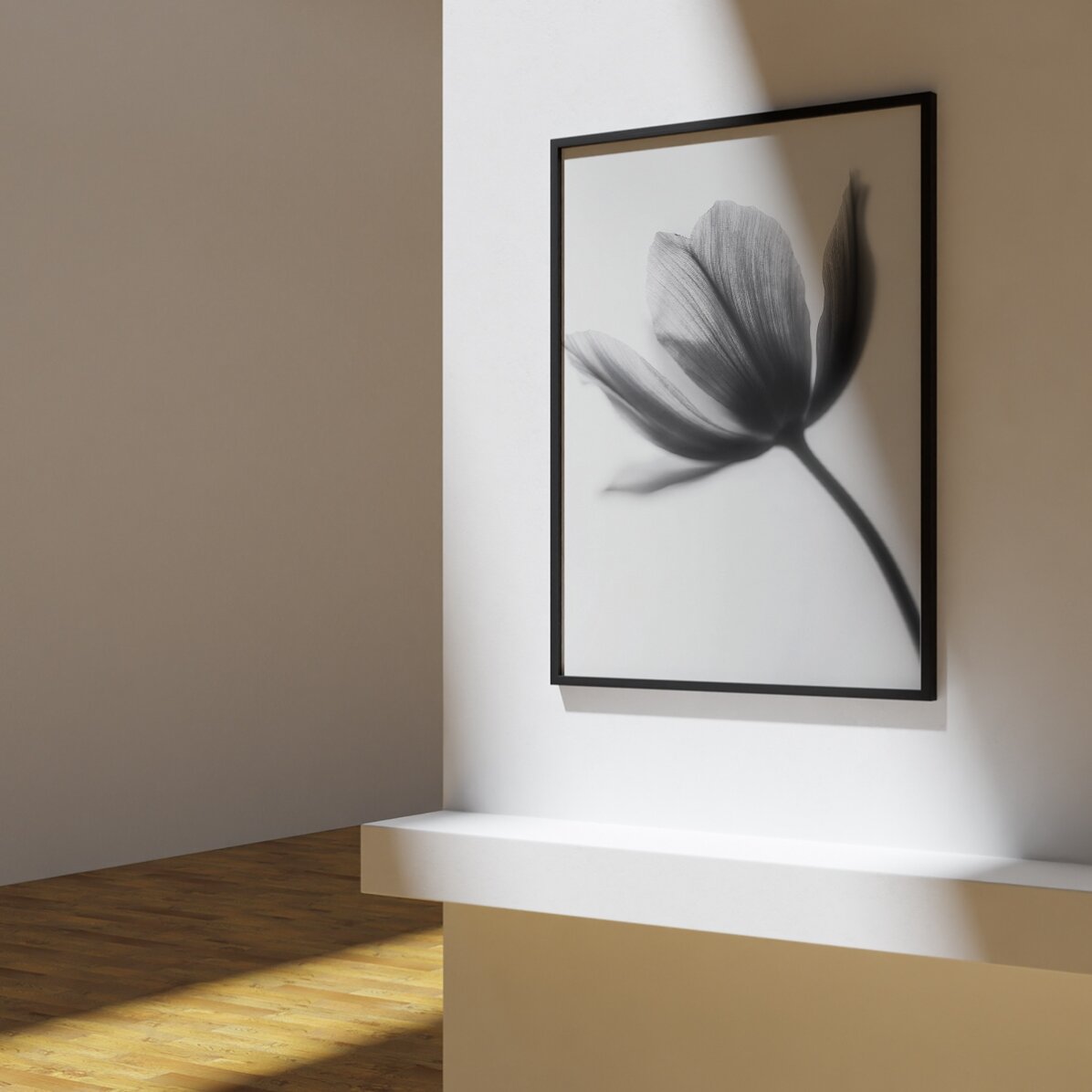 Póster de una flor en blanco y negro