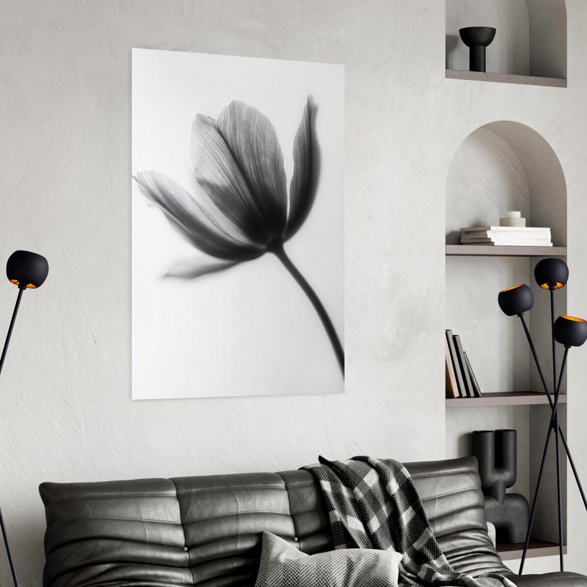 Póster de una flor en blanco y negro