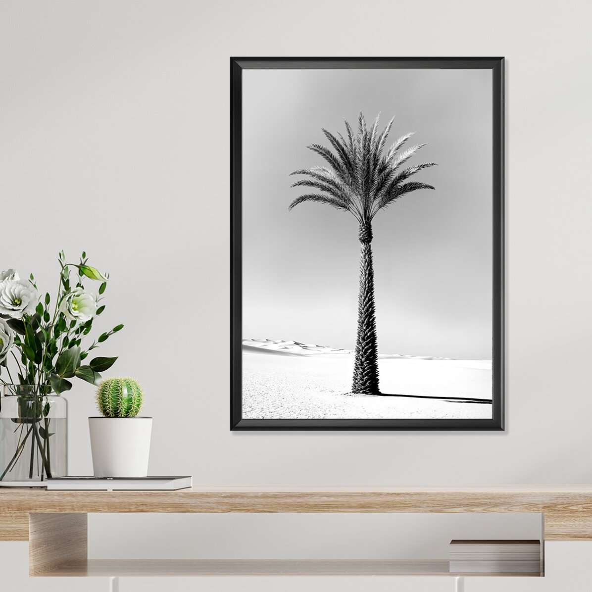 Póster de una palmera en blanco y negro