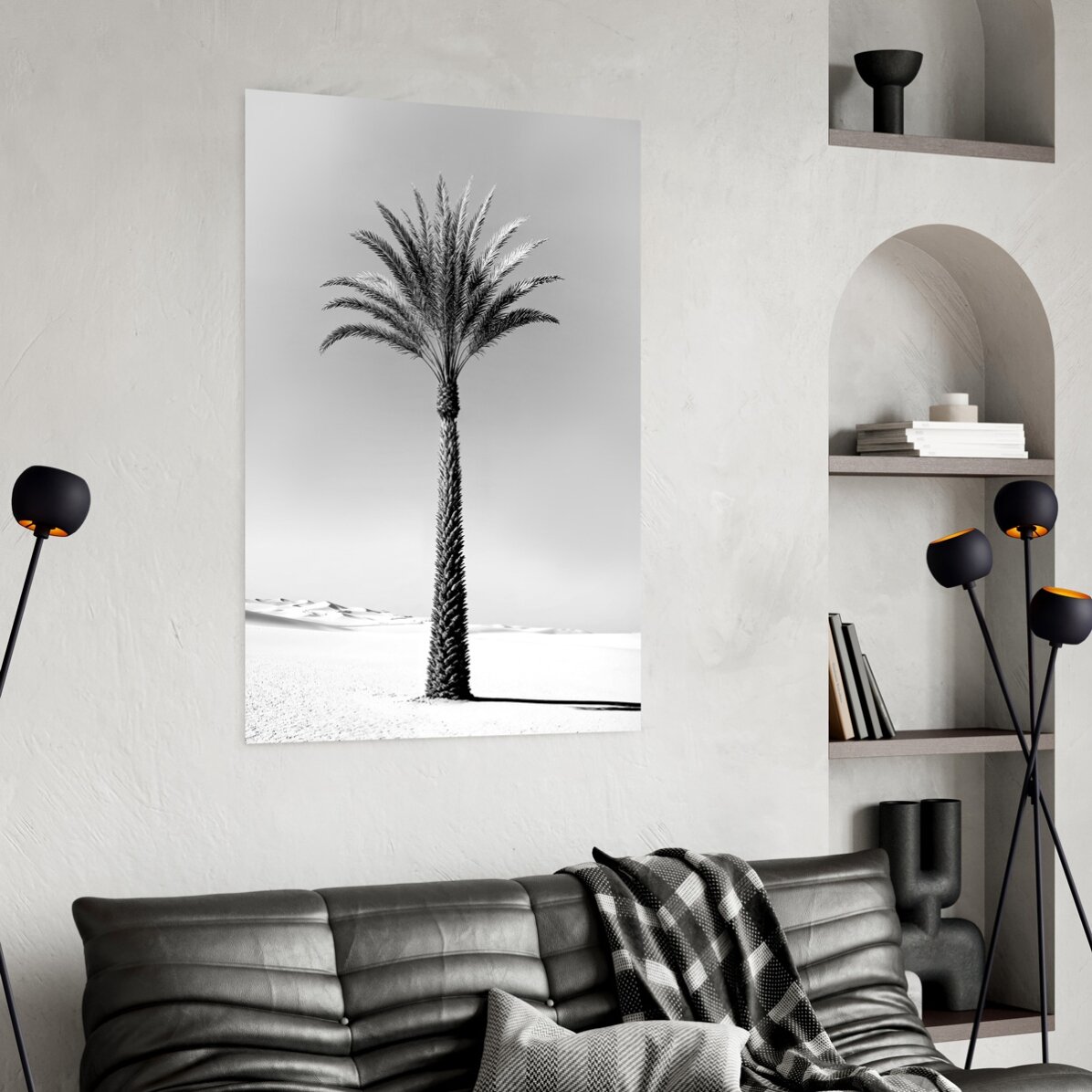 Póster de una palmera en blanco y negro