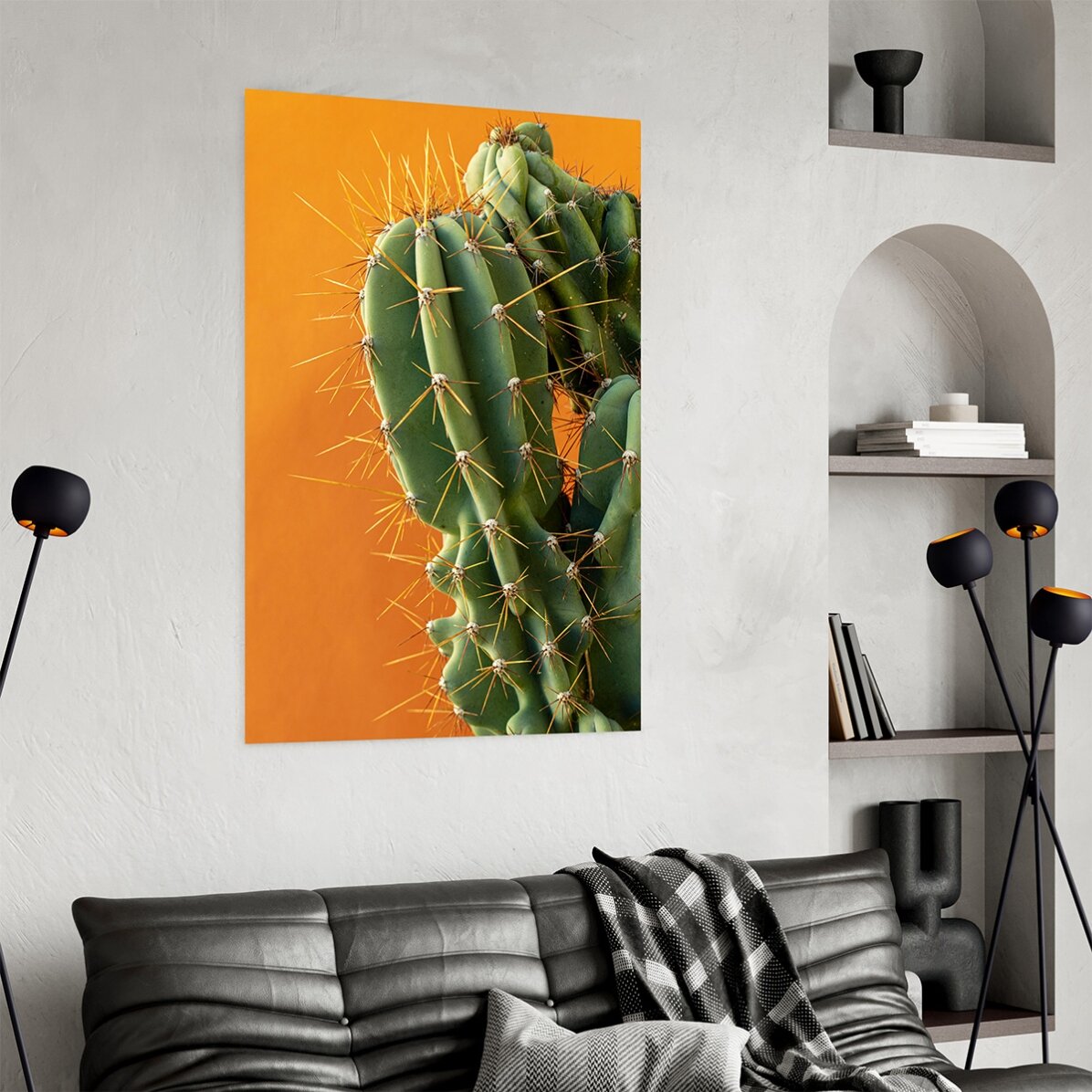 Póster de un cactus con fondo de colores