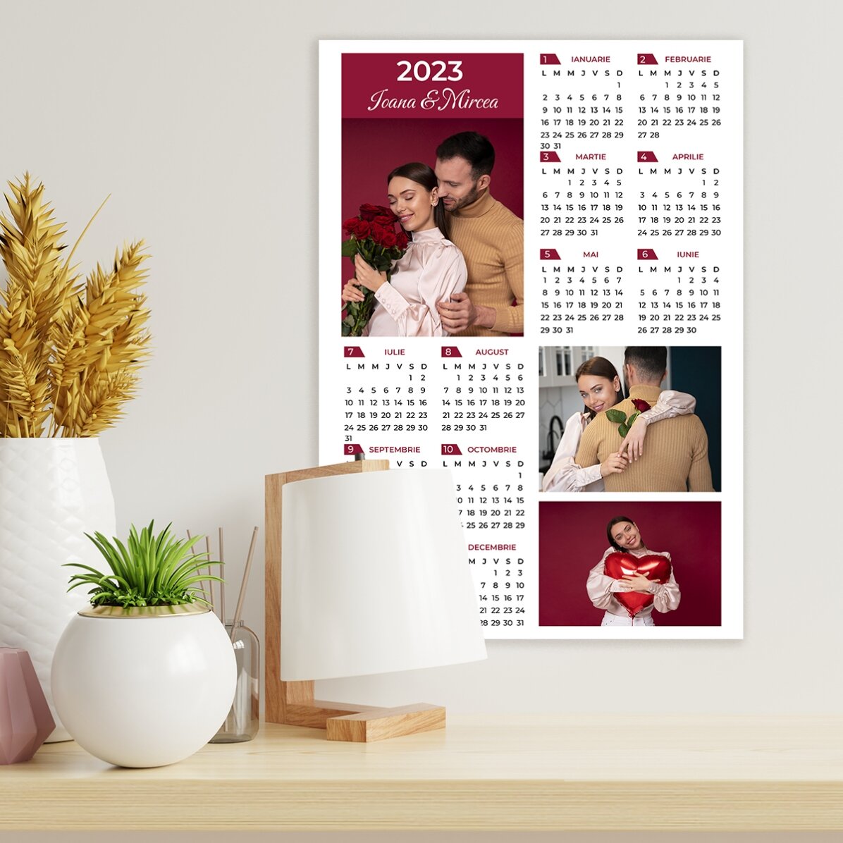 Póster calendario personalizado con 3 fotos y texto - formato vertical