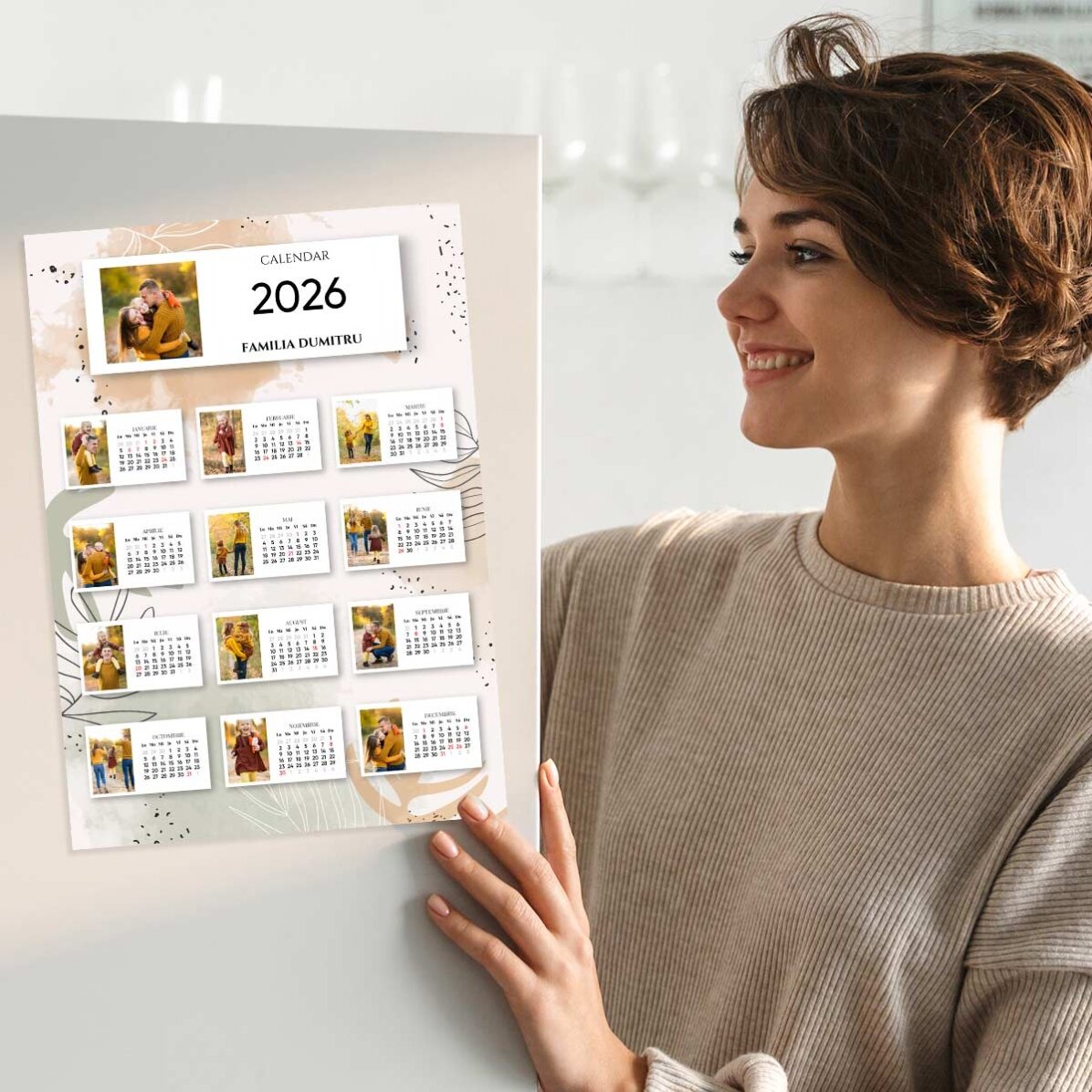 Póster calendario personalizado con 13 fotos y texto