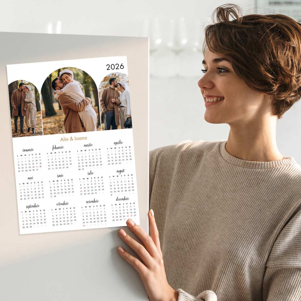 Póster calendario personalizado con 3 fotos y nombre