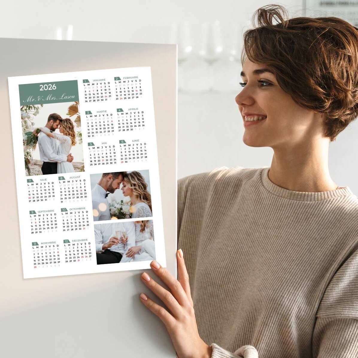 Póster calendario personalizado con 3 fotos y texto - formato vertical
