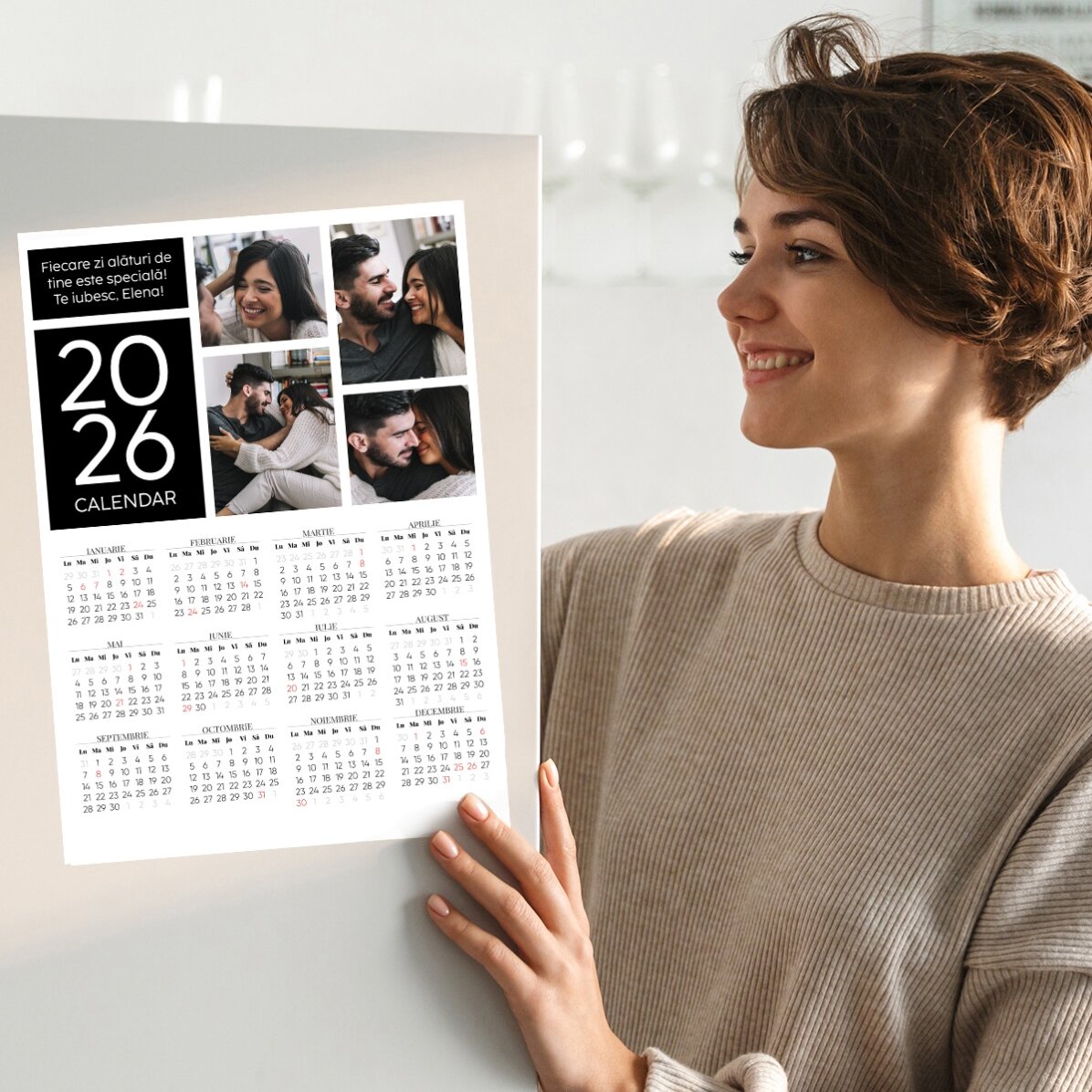 Póster calendario personalizado con 4 fotos y un mensaje