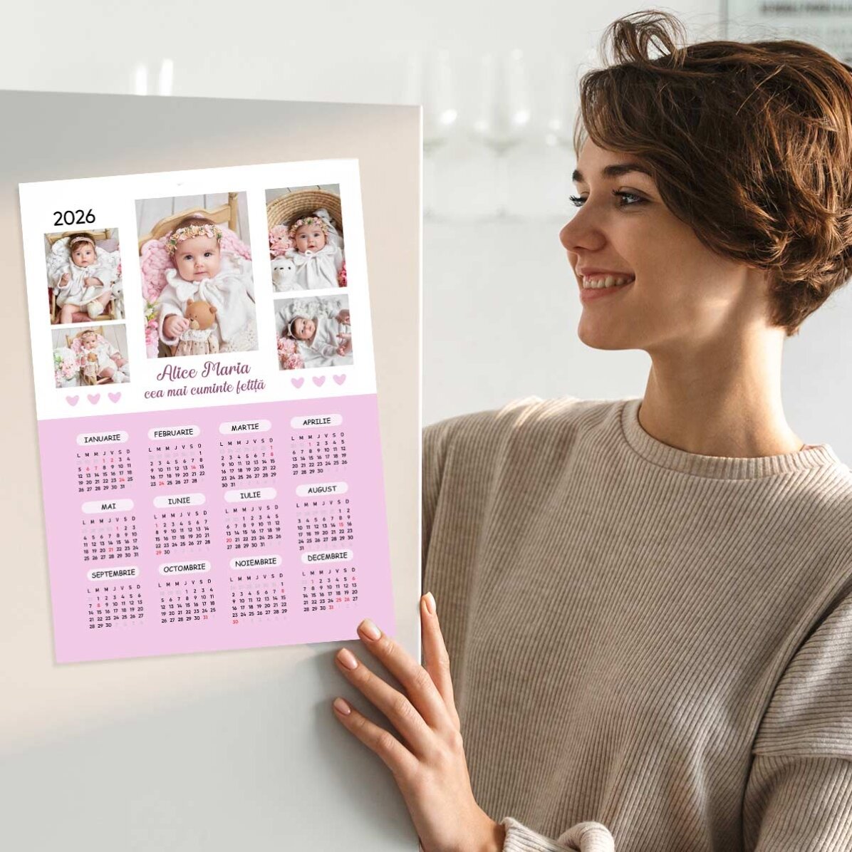 Póster calendario personalizado con 5 fotos y texto - Bebé