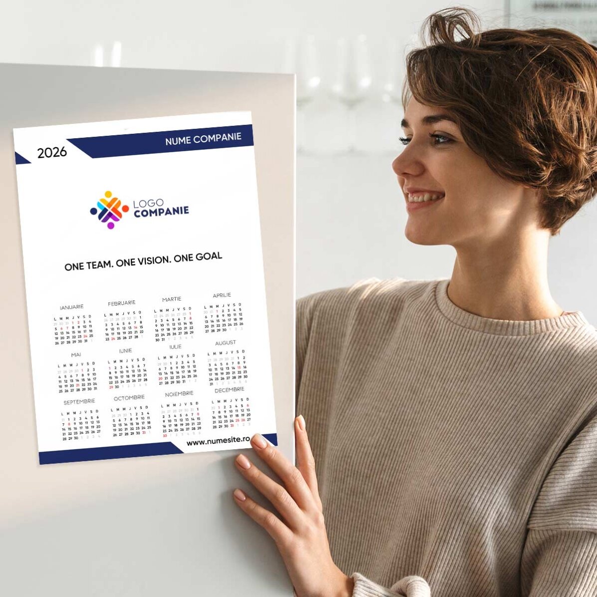 Póster calendario personalizado con logotipo y mensaje
