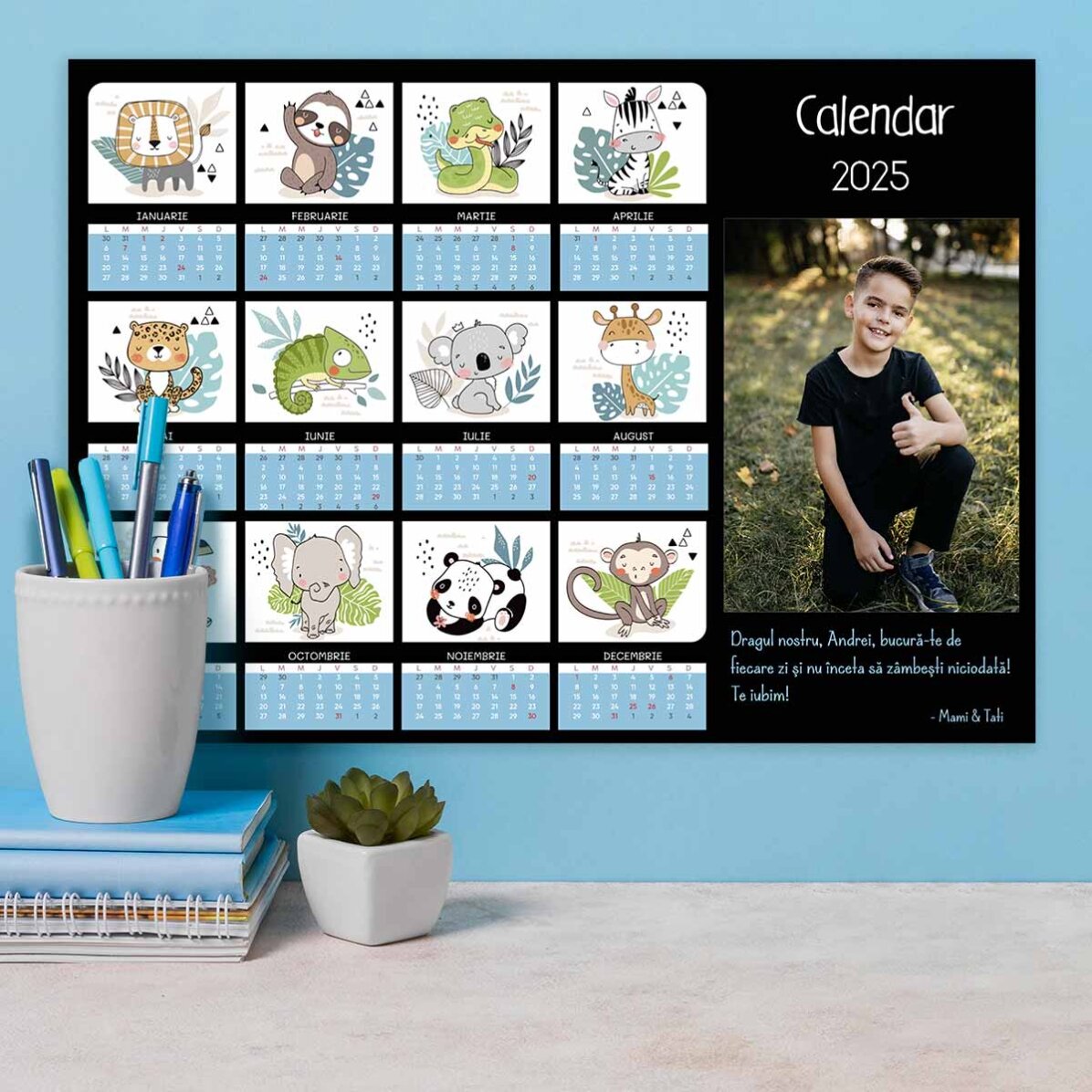 Póster calendario personalizado con una foto y un mensaje - Niños