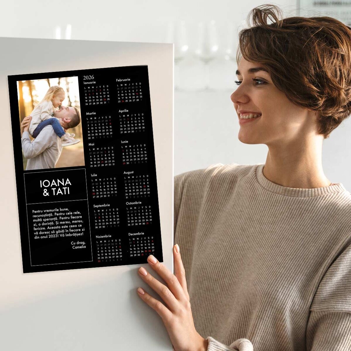 Personalised calendar poster with a photo and message
