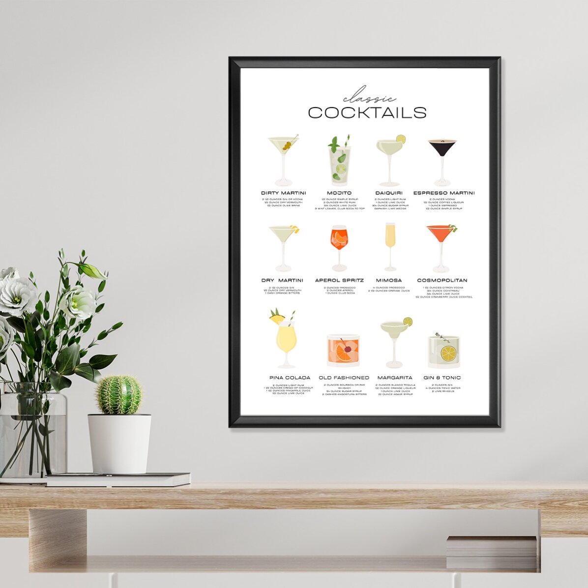Cartel del menú de cócteles