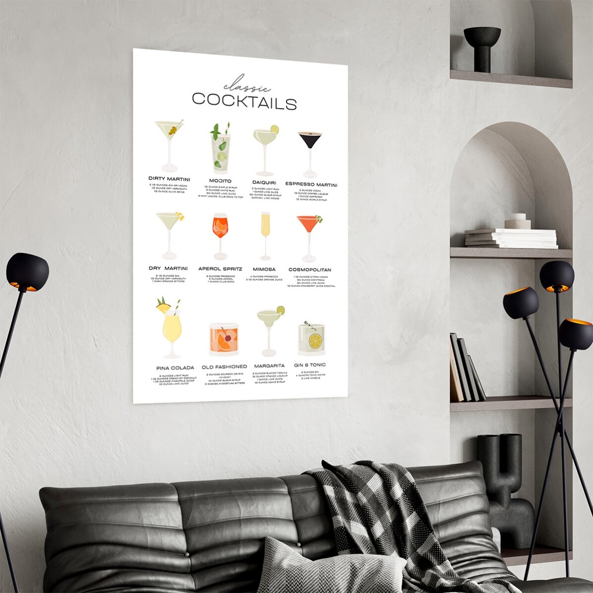 Cartel del menú de cócteles