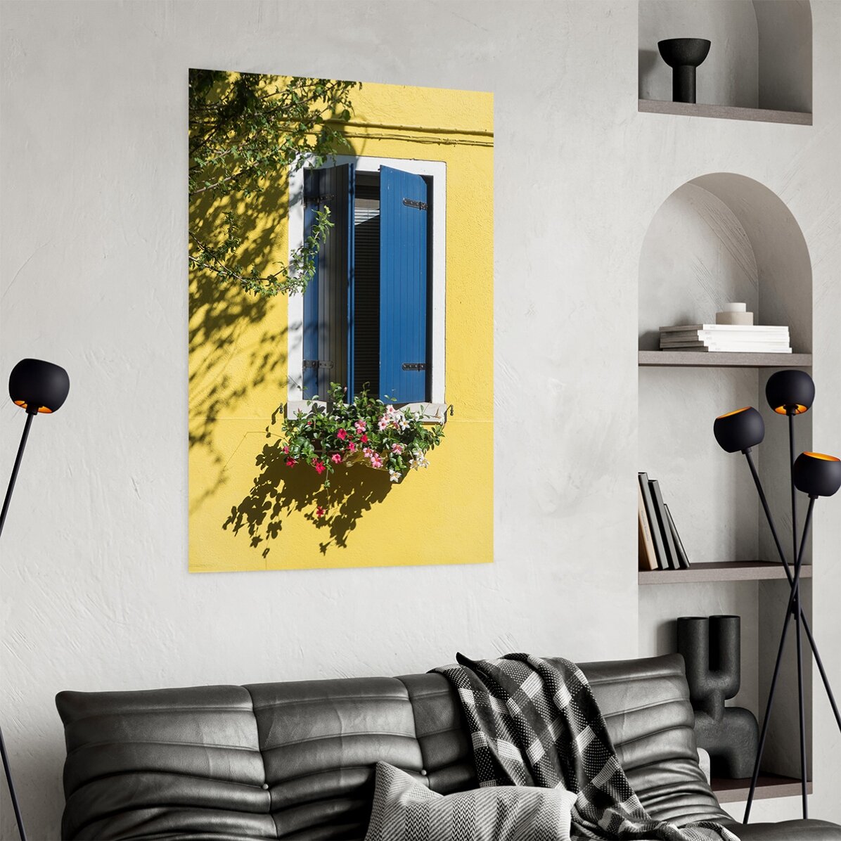 Póster «La ventana azul con flores»