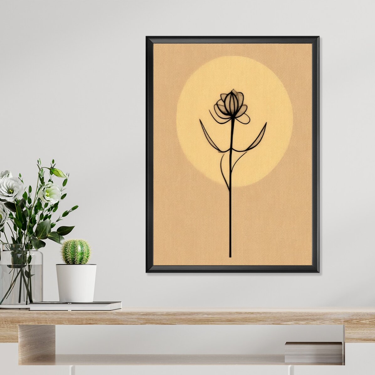 Póster de una flor minimalista en estilo «line art»