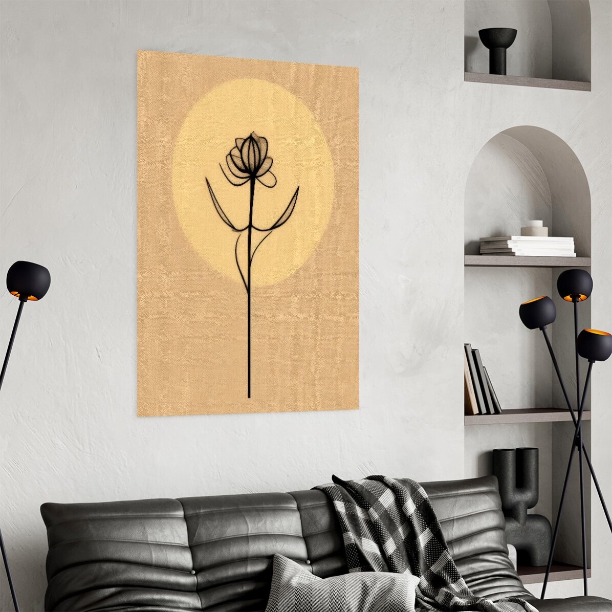 Póster de una flor minimalista en estilo «line art»