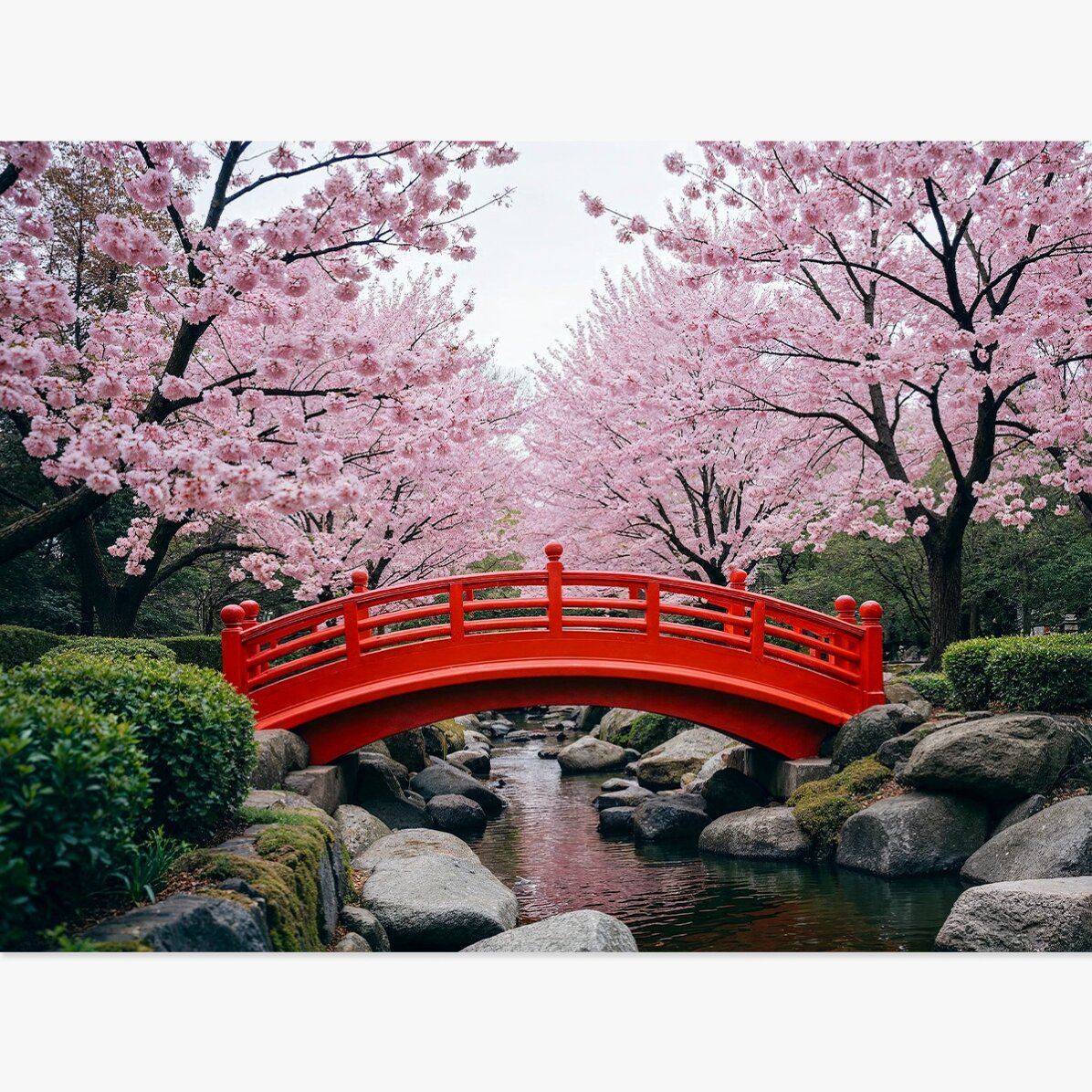 Póster «Jardín japonés»: cerezos en flor
