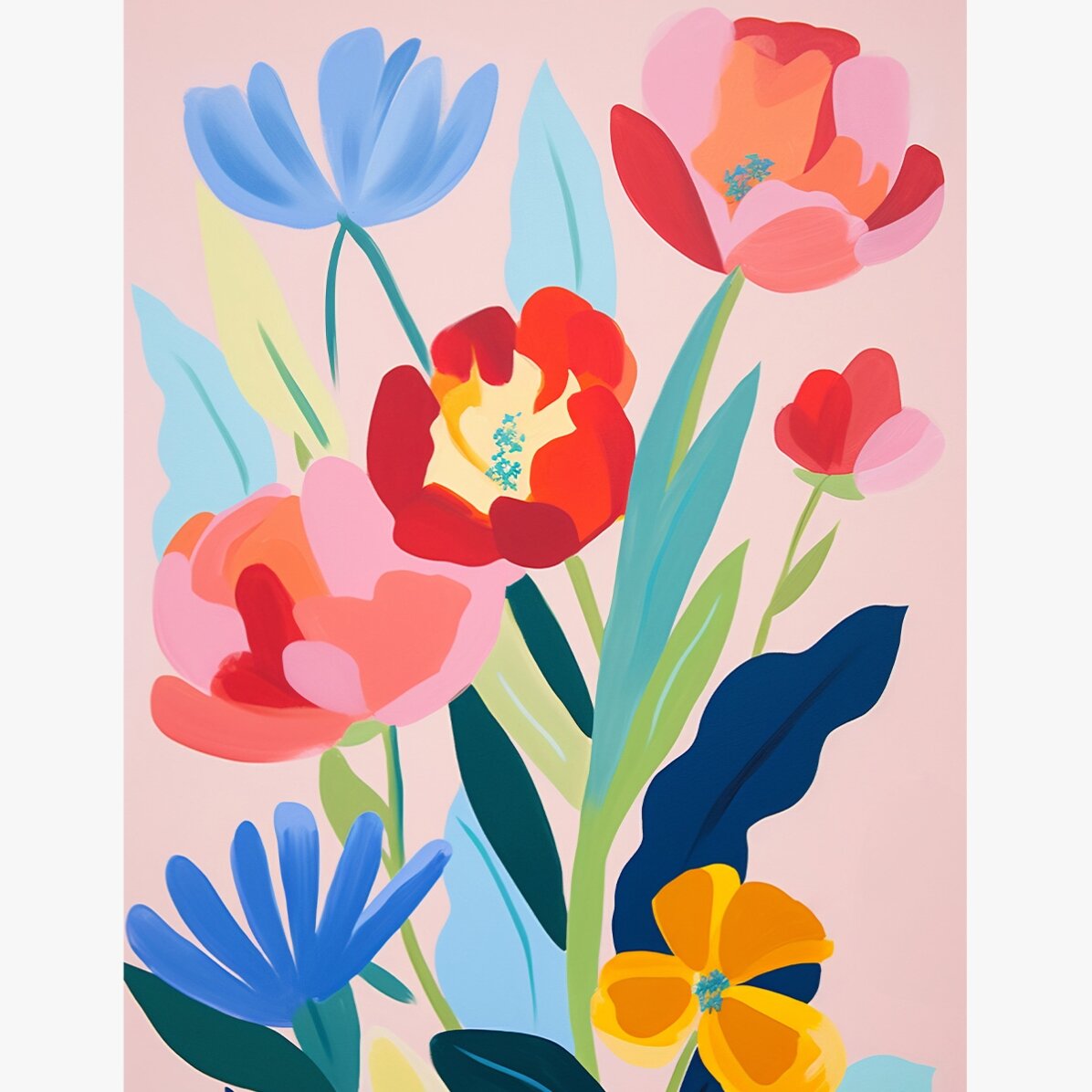 Póster con ilustración de flores de colores, dibujadas 2