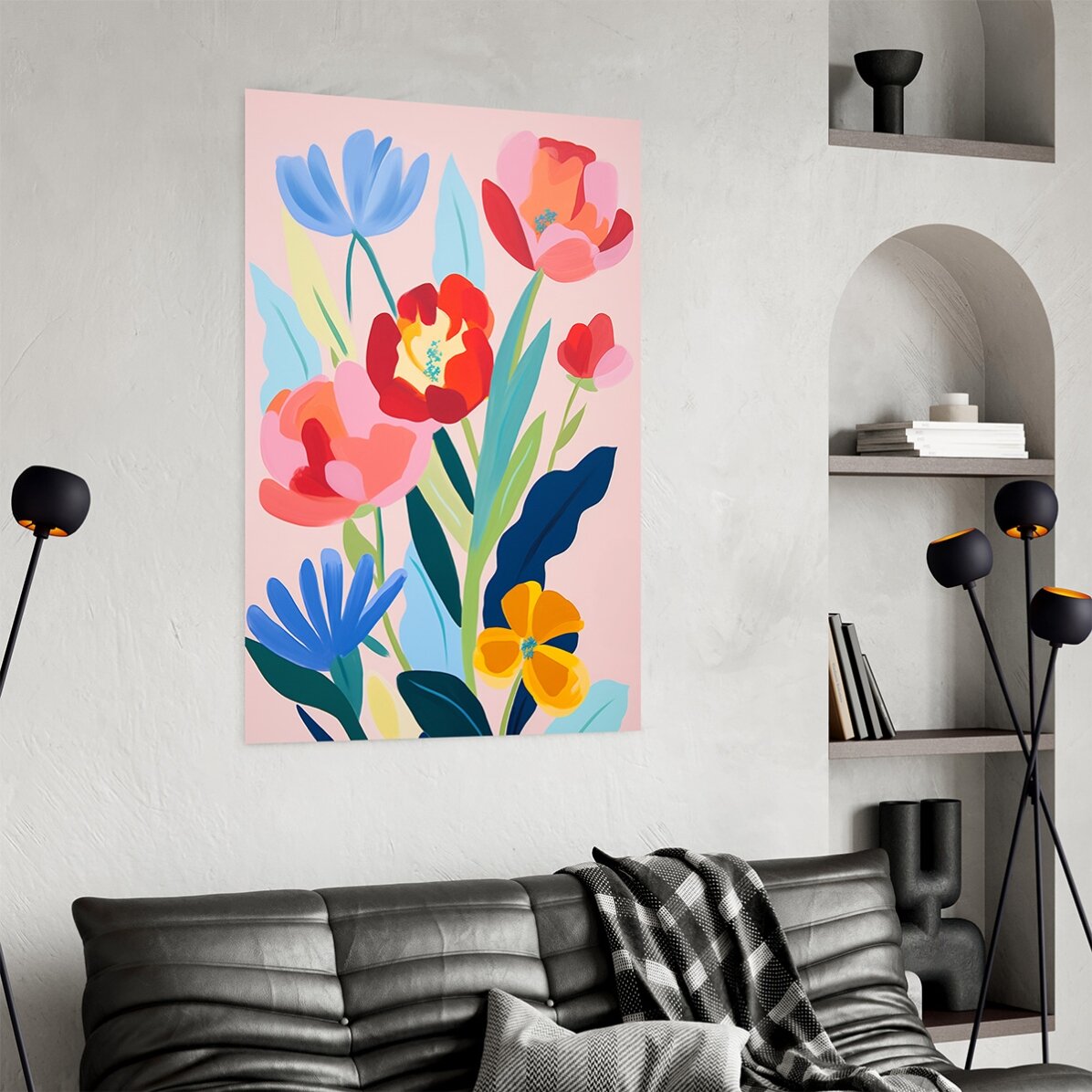 Póster con ilustración de flores de colores, dibujadas 2