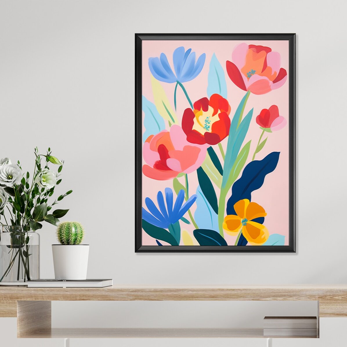 Póster con ilustración de flores de colores, dibujadas 2