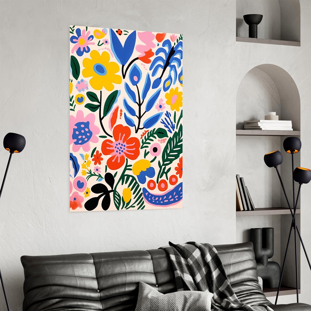 Póster con ilustración de flores de colores, dibujo 3