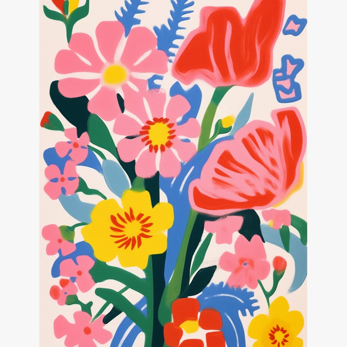 Póster con ilustración de flores de colores, dibujadas 1