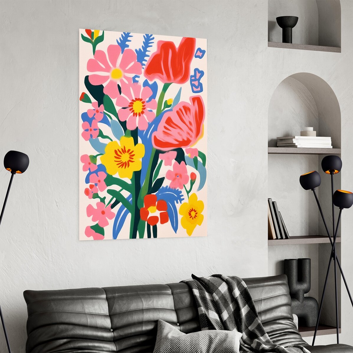 Póster con ilustración de flores de colores, dibujadas 1