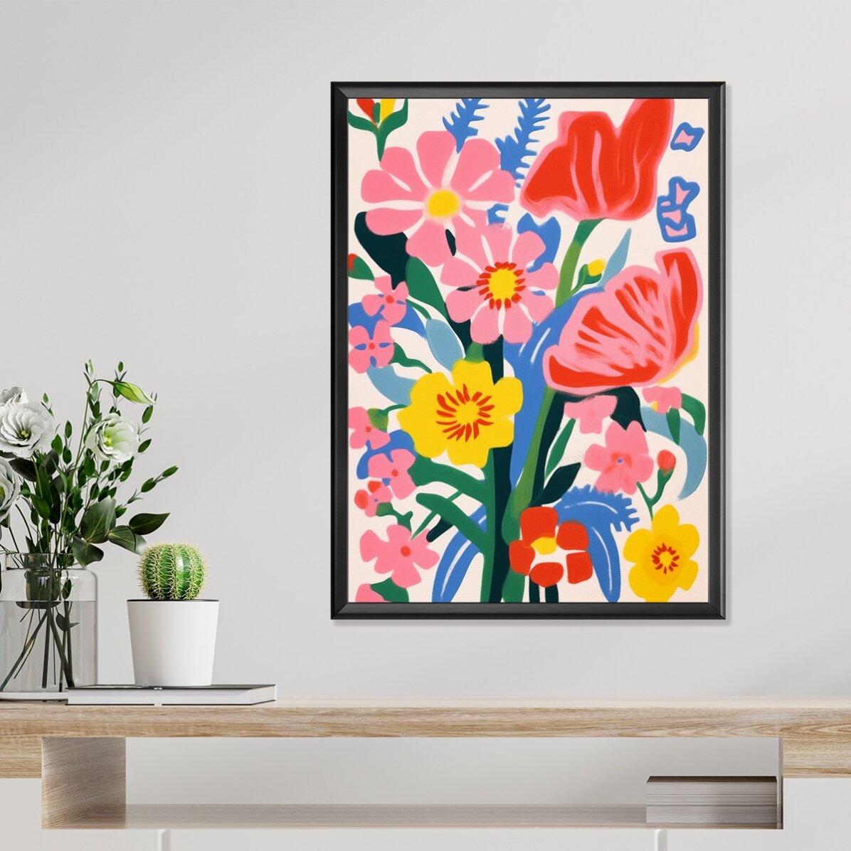 Póster con ilustración de flores de colores, dibujadas 1