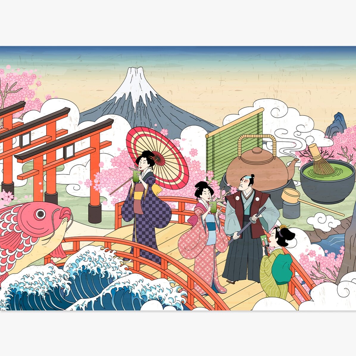 Póster con ilustración retro japonesa